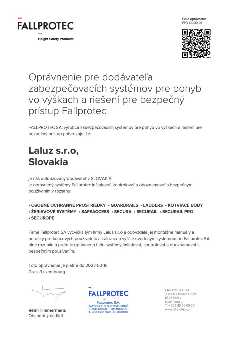 Certifikát Fallprotec